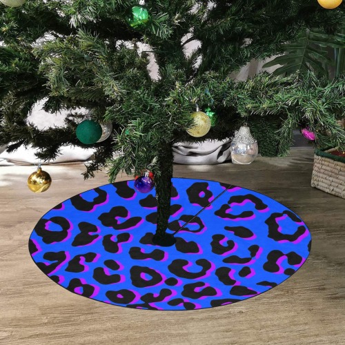 Leopard Print Blue Thick Christmas Tree Skirt 36" x 36"