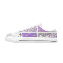 Purple Paisley Birds and Animals Patchwork Design Women's Classic Canvas Shoes (Model 018)