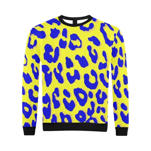 Leopard Print Navy Yellow All Over Print Crewneck Sweatshirt for Men (Model H18)