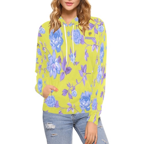 DIONIO Clothing - Ladies' Yellow & Lavender Flower Hoodie All Over Print Hoodie for Women (USA Size) (Model H13)