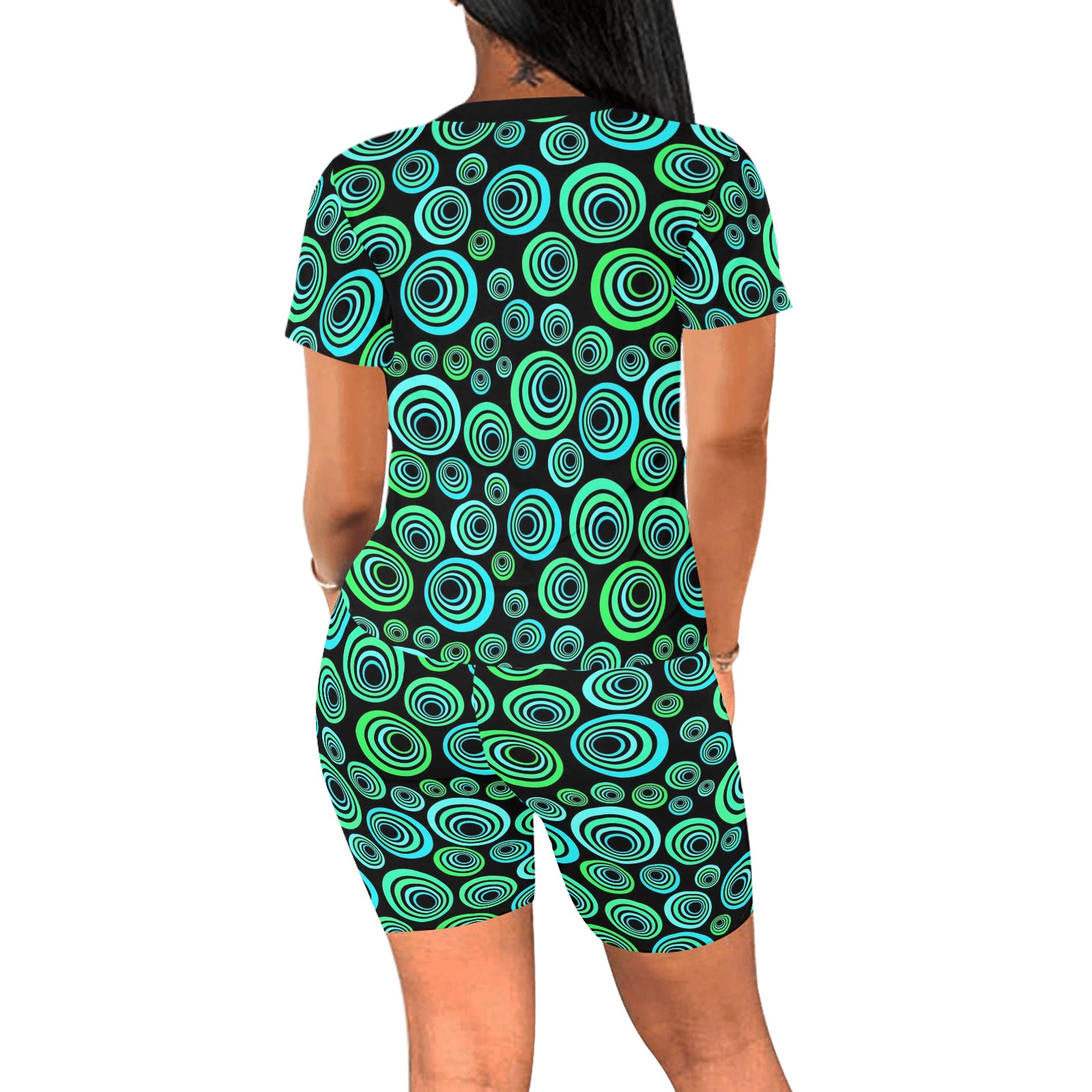 Retro Psychedelic Pretty Green Pattern Women's Short Yoga Set