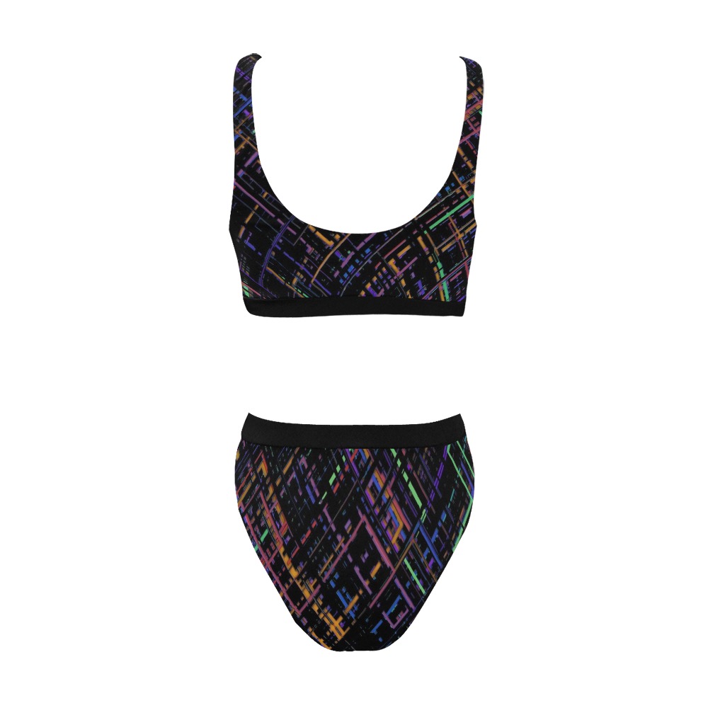 Criss-cross Pattern (Multi-colored) Sport Top & High-Waisted Bikini Swimsuit (Model S07)