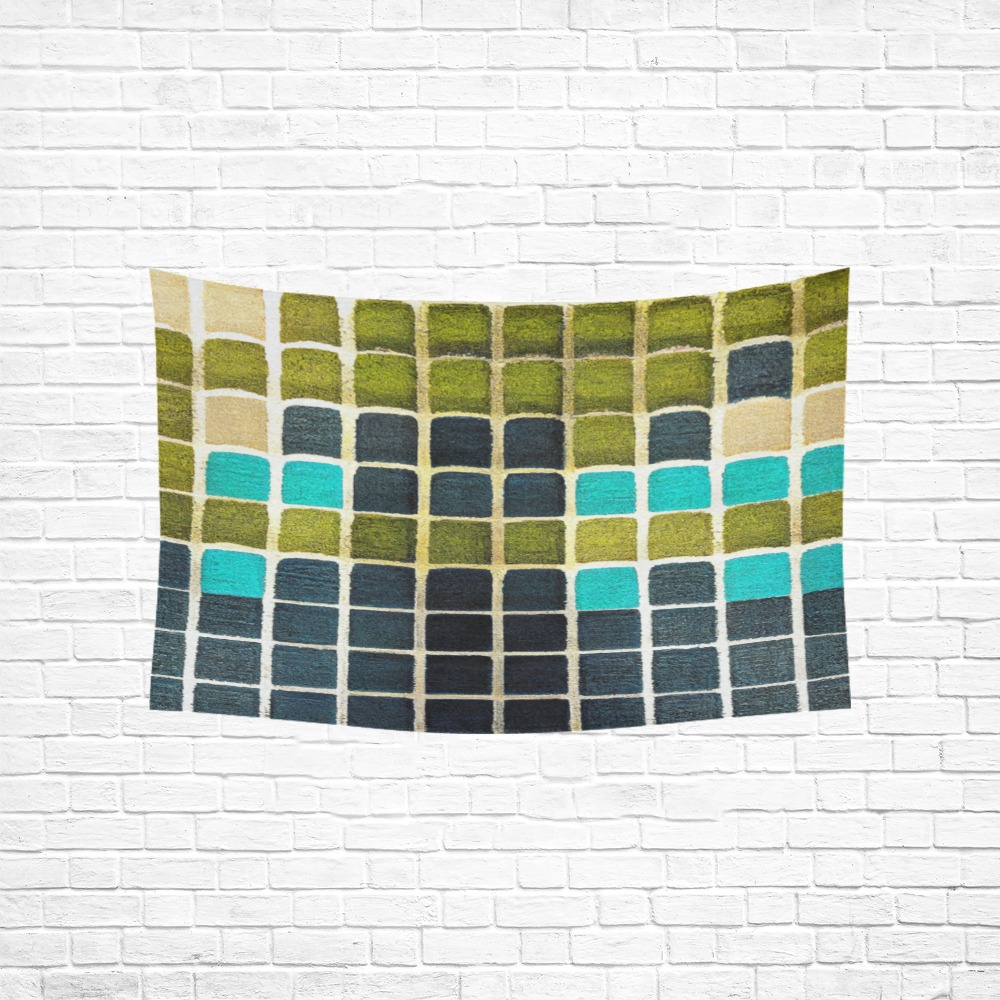 abstract squares, green, sand Cotton Linen Wall Tapestry 60"x 40"