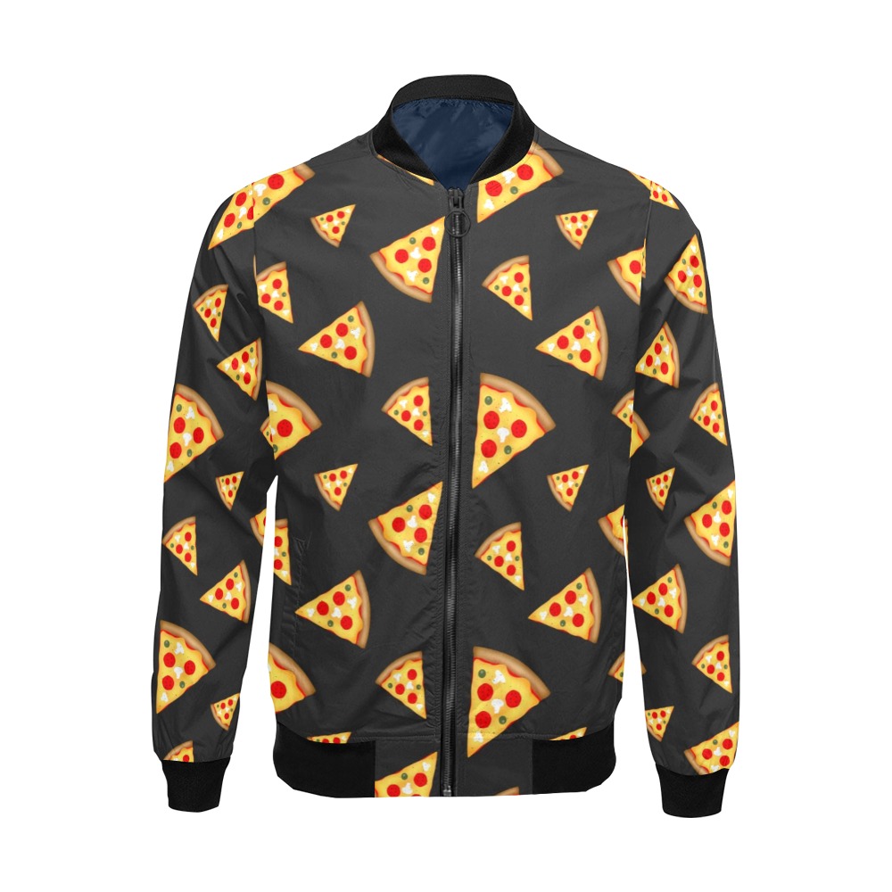 Cool and fun pizza slices pattern dark gray All Over Print Bomber Jacket for Men (Model H19)