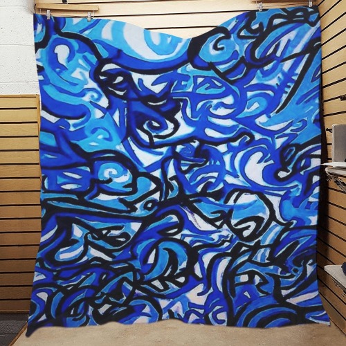 Blue Abstract Graffiti quilt 60x70 Quilt 60"x70"