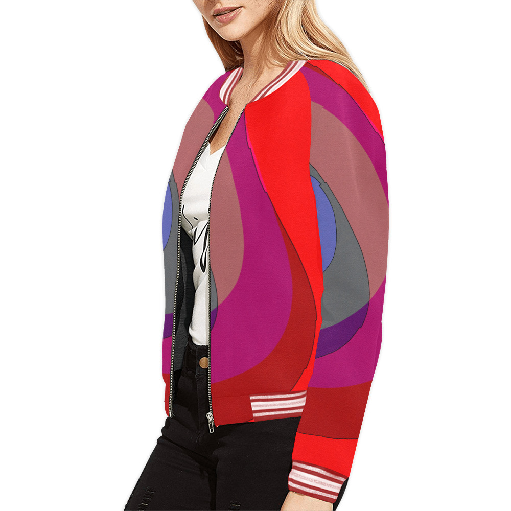 Red Abstract 714 All Over Print Bomber Jacket for Women (Model H21)