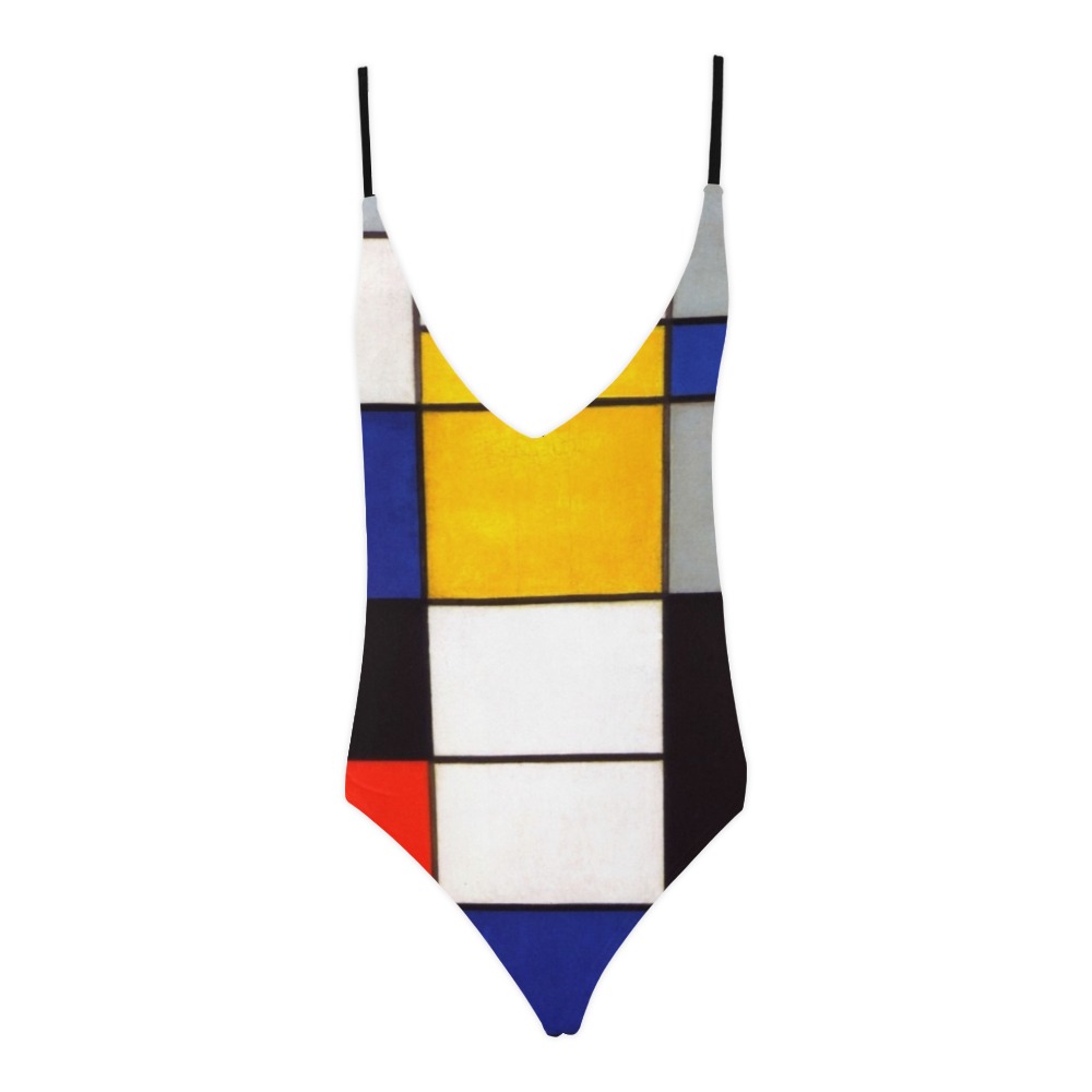 Composition A by Piet Mondrian Sexy Lacing Backless One-Piece Swimsuit (Model S10)