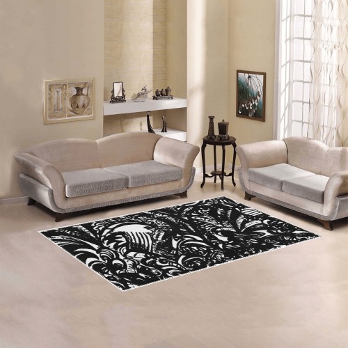 Black and White Abstract Graffiti Area Rug 5'x3'3''