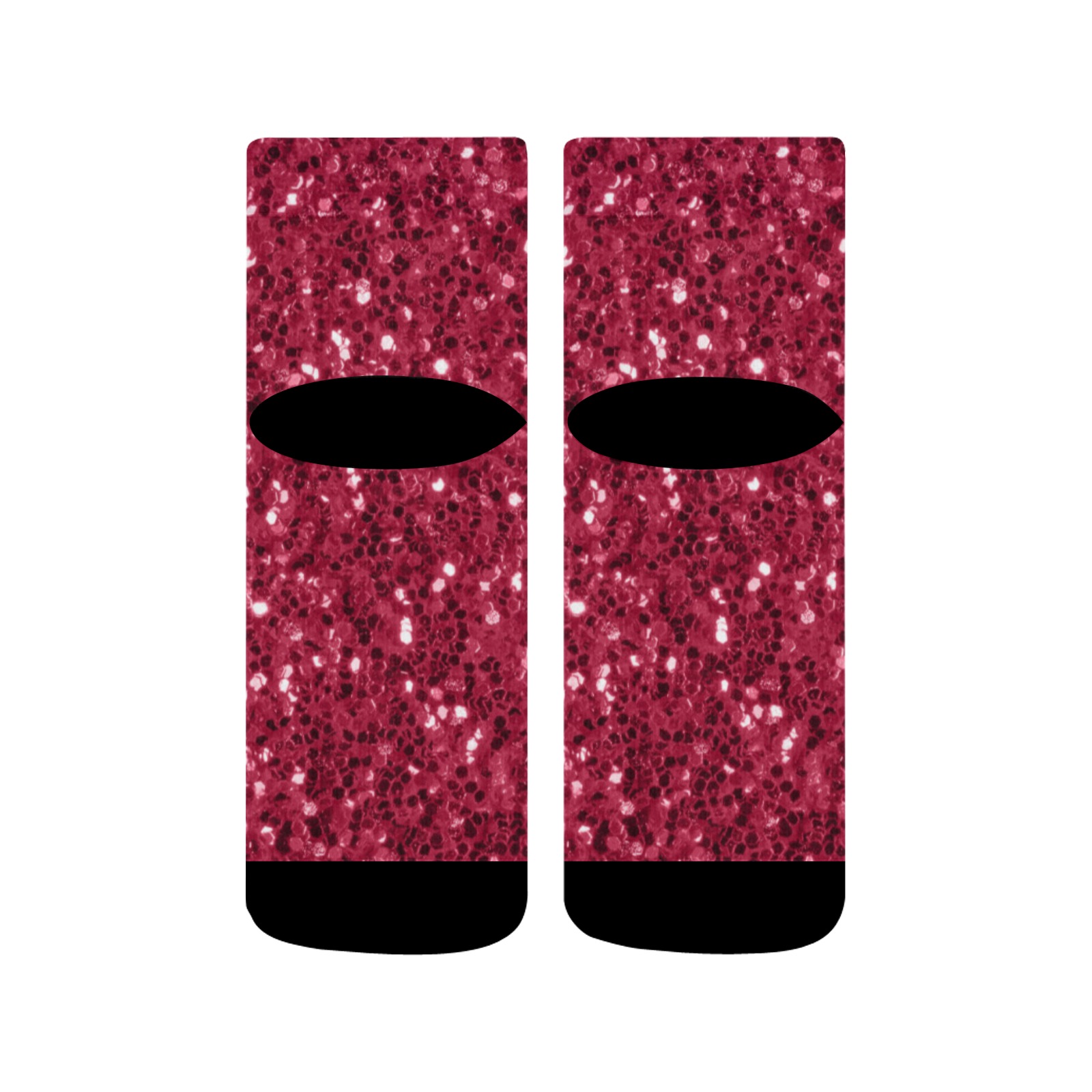 Magenta dark pink red faux sparkles glitter Quarter Socks