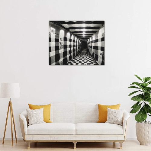 black and white hallway 2 Frame Canvas Print 20"x16"