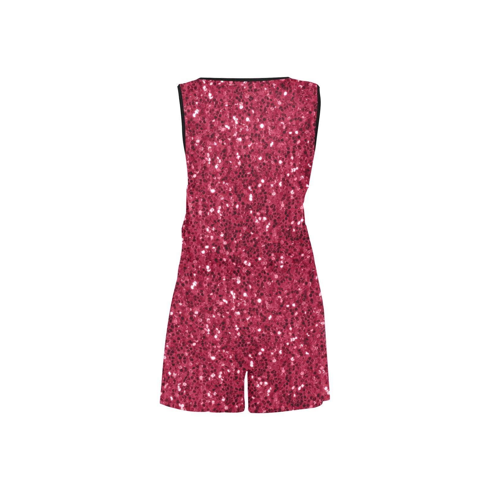 Magenta dark pink red faux sparkles glitter All Over Print Short Jumpsuit
