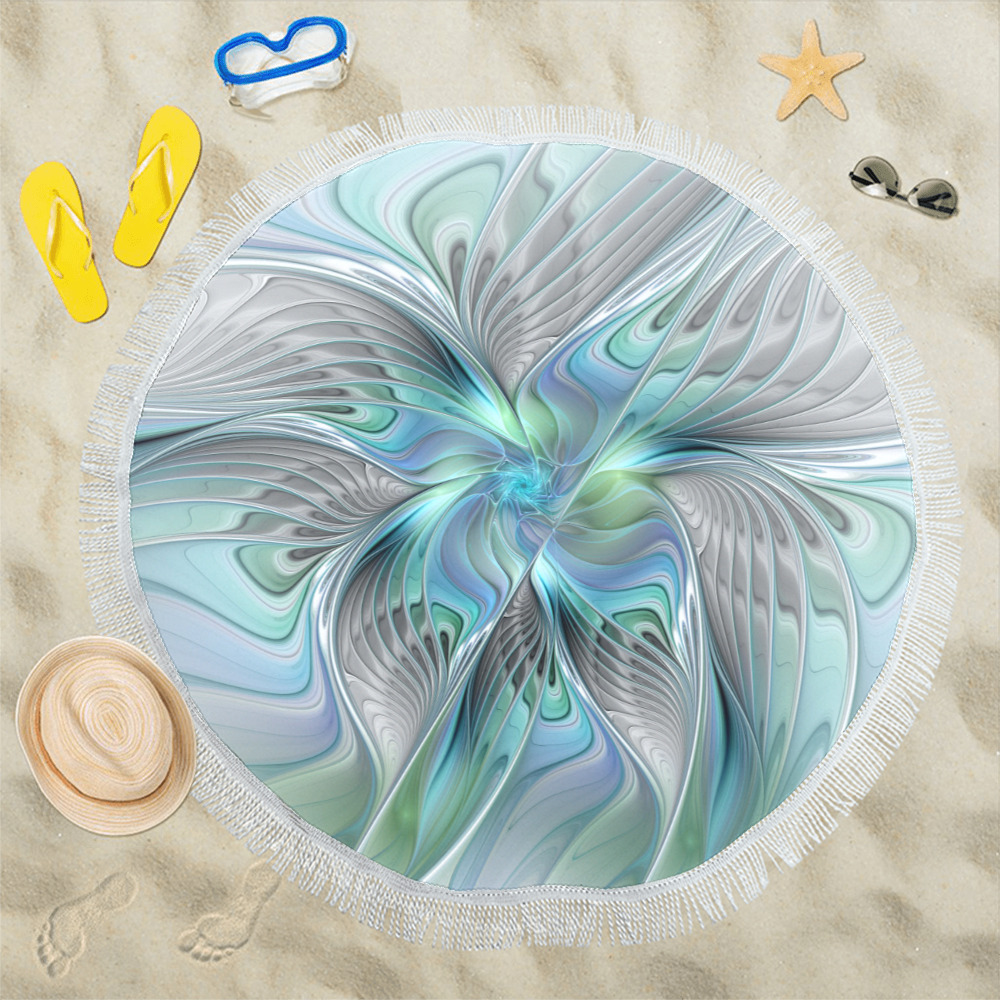 Abstract Blue Green Butterfly Fantasy Fractal Art Circular Beach Shawl 59"x 59"