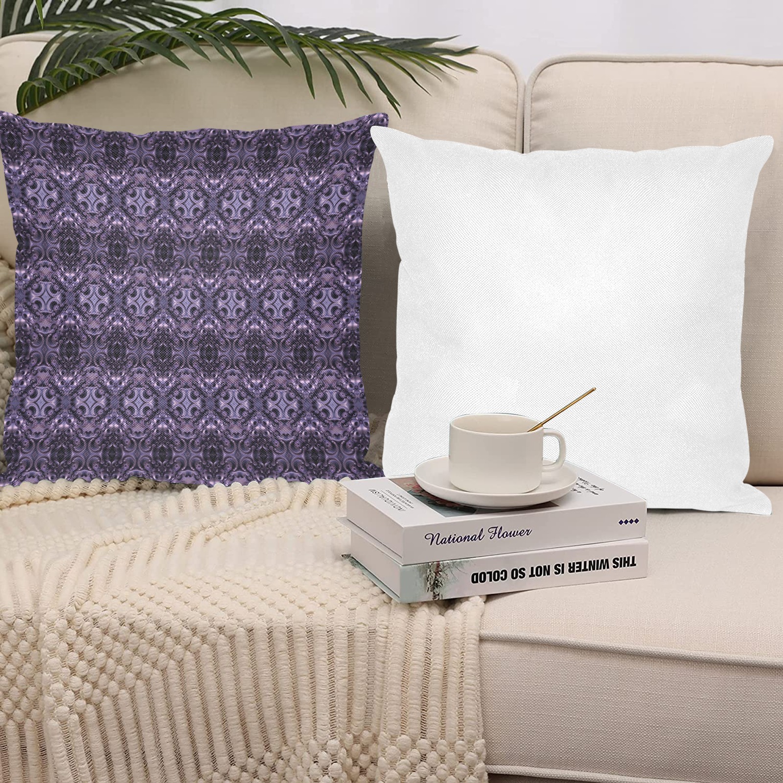 violet repeating pattern Linen Zippered Pillowcase 18"x18"(One Side&Pack of 2)