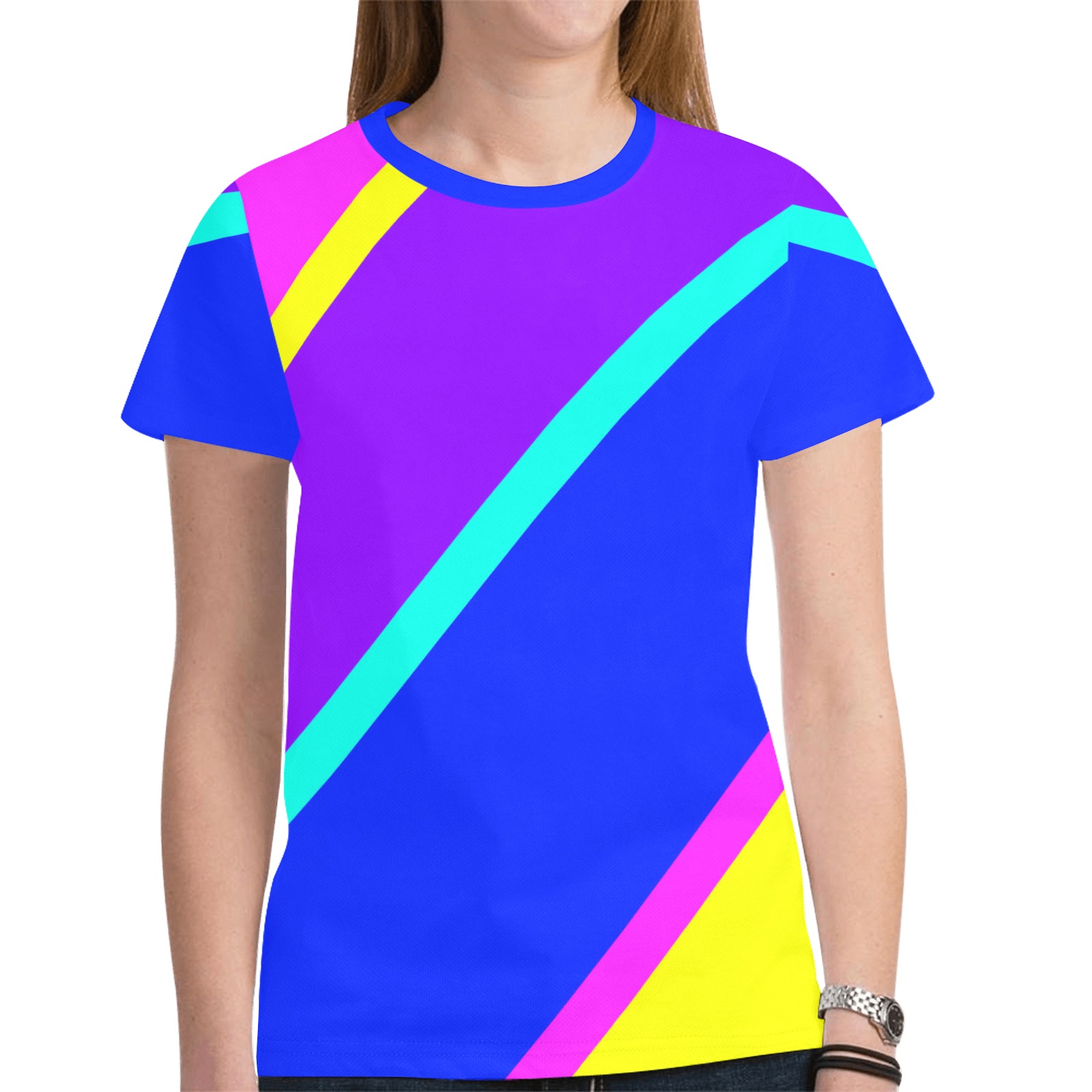 Bright Neon Colors Diagonal New All Over Print T-shirt for Women (Model T45)