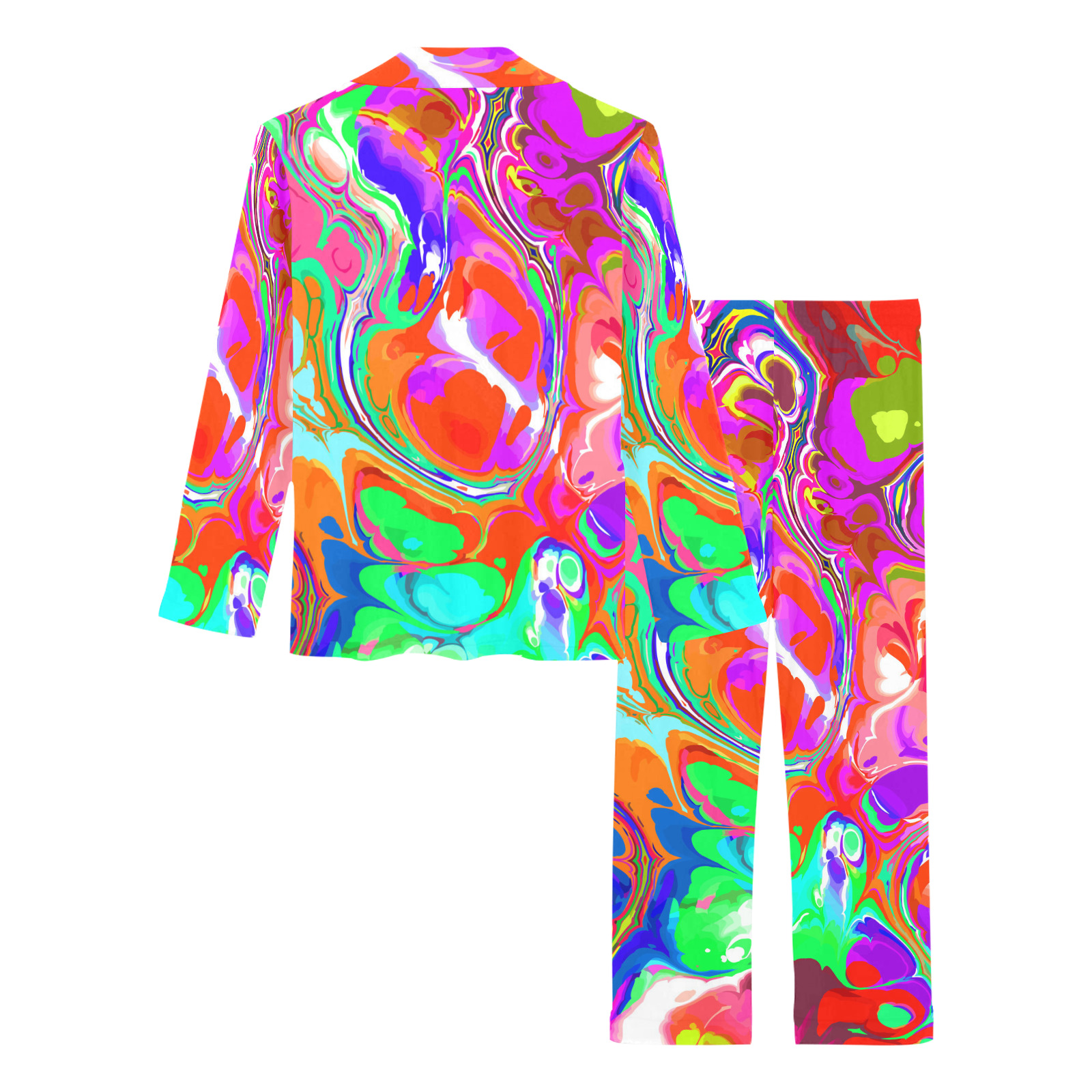 Psychedelic Abstract Marble Artistic Dynamic Paint Art Women's Long Pajama Set