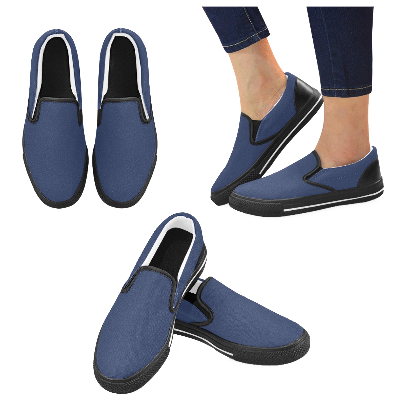 color Delft blue Men's Slip-on Canvas Shoes (Model 019)