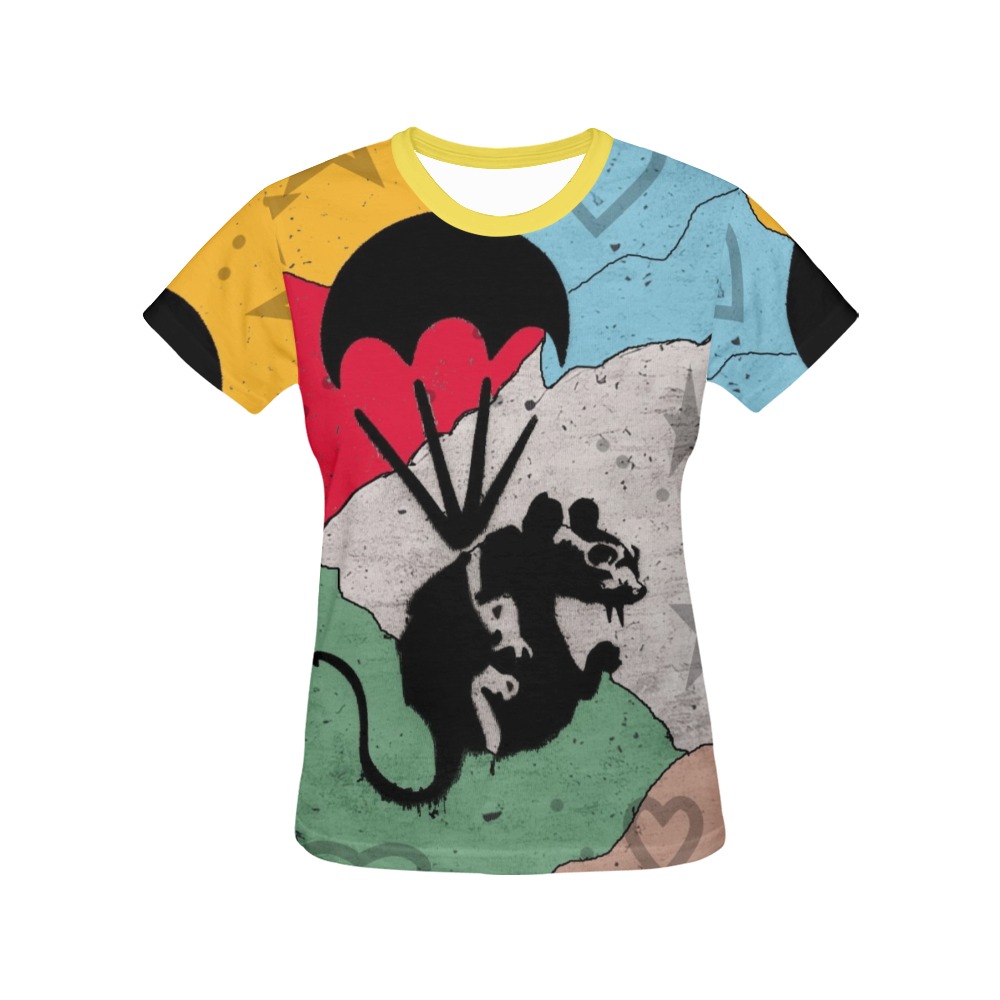 Rat in Love of Banksy Pop Art by Nico Bielow All Over Print T-Shirt for Women (USA Size) (Model T40)