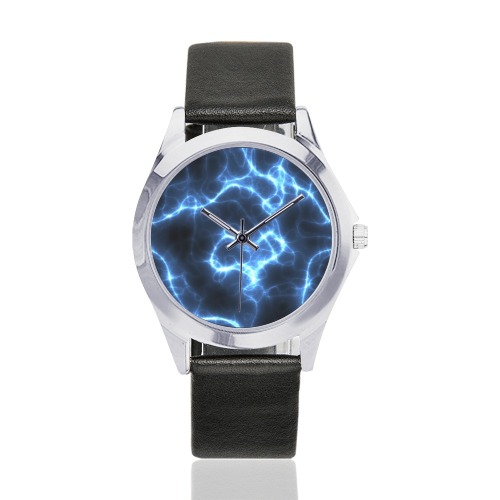 blue electric Unisex Silver-Tone Round Leather Watch (Model 216)
