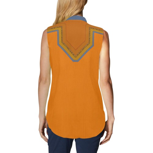 Ethnic Orange, Blue and Rust Women's Bow Tie V-Neck Sleeveless Shirt (Model T69)