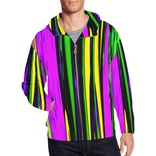 Mardi Gras Stripes All Over Print Full Zip Hoodie for Men (Model H14)