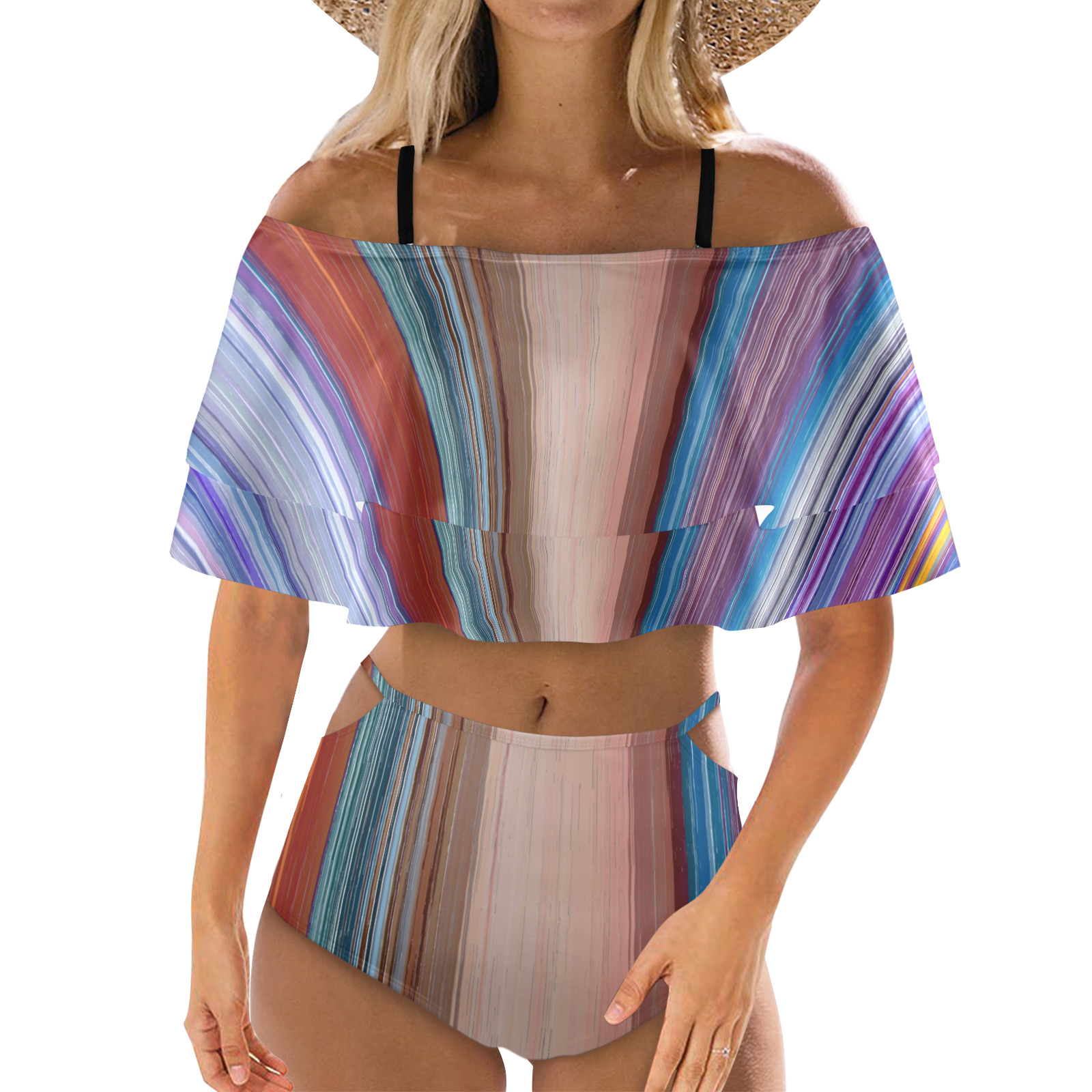Altered Colours 1537 Women's Ruffle Off Shoulder Bikini Swimsuit (Model S45)