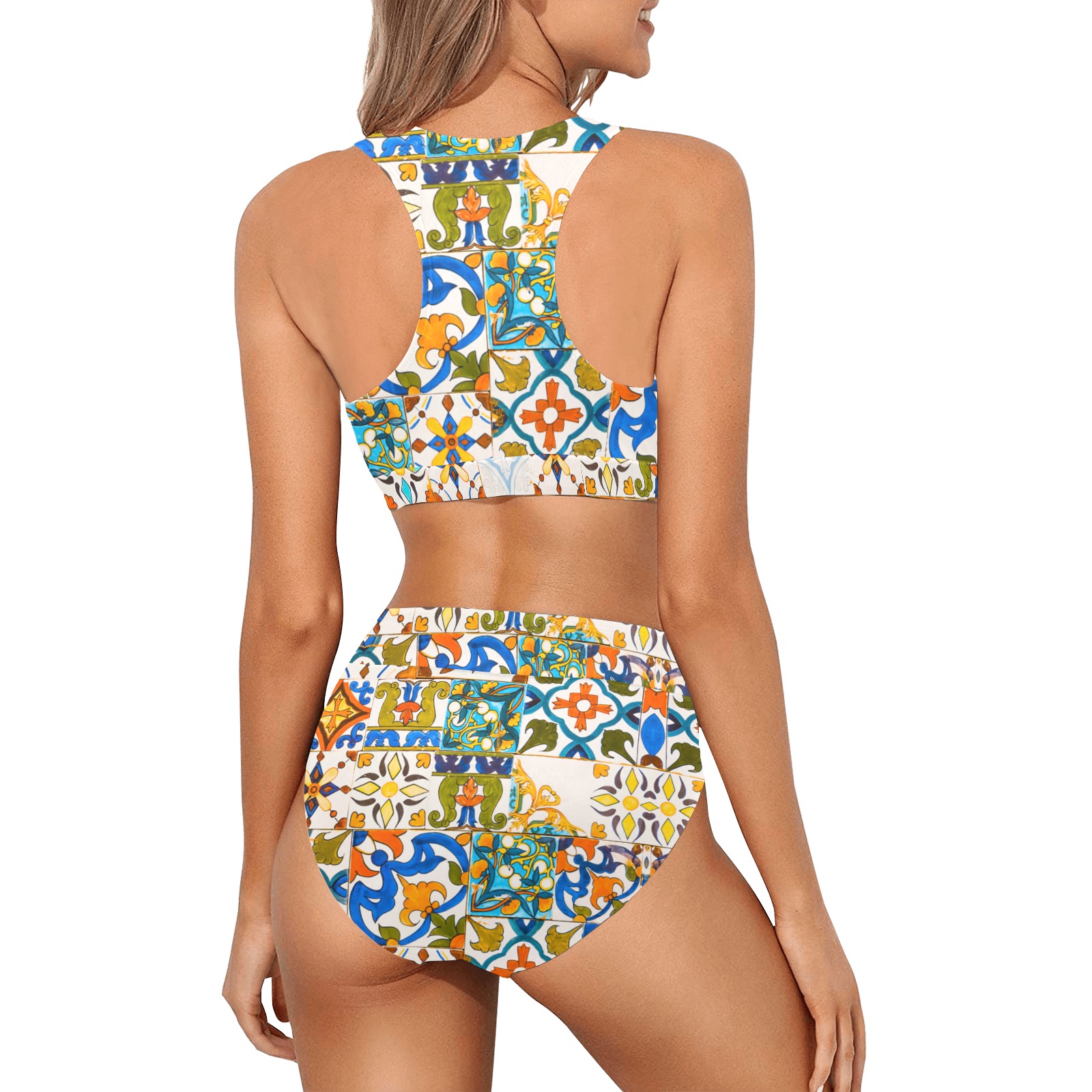 Tiles of Andalusia 02 Crop Top Bikini Set (Model S21)