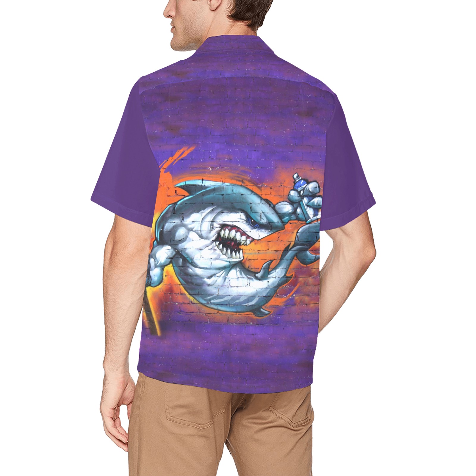 Graffiti Shark Wall Art Hawaiian Shirt with Chest Pocket (Model T58)