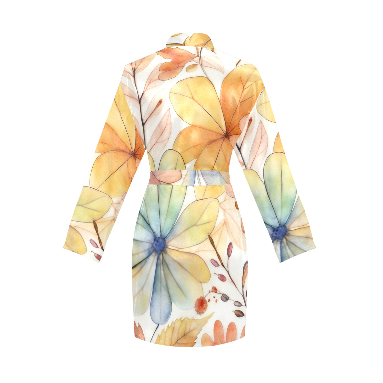 Watercolor Floral 2 Women's Long Sleeve Belted Night Robe