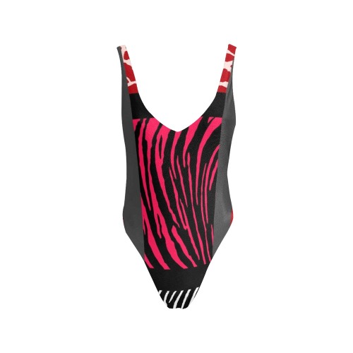 Red Mixed Animal Print Sexy Low Back One-Piece Swimsuit (Model S09)