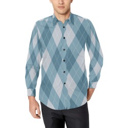 Khaki and Blue Argyle Men's All Over Print Casual Dress Shirt (Model T61)
