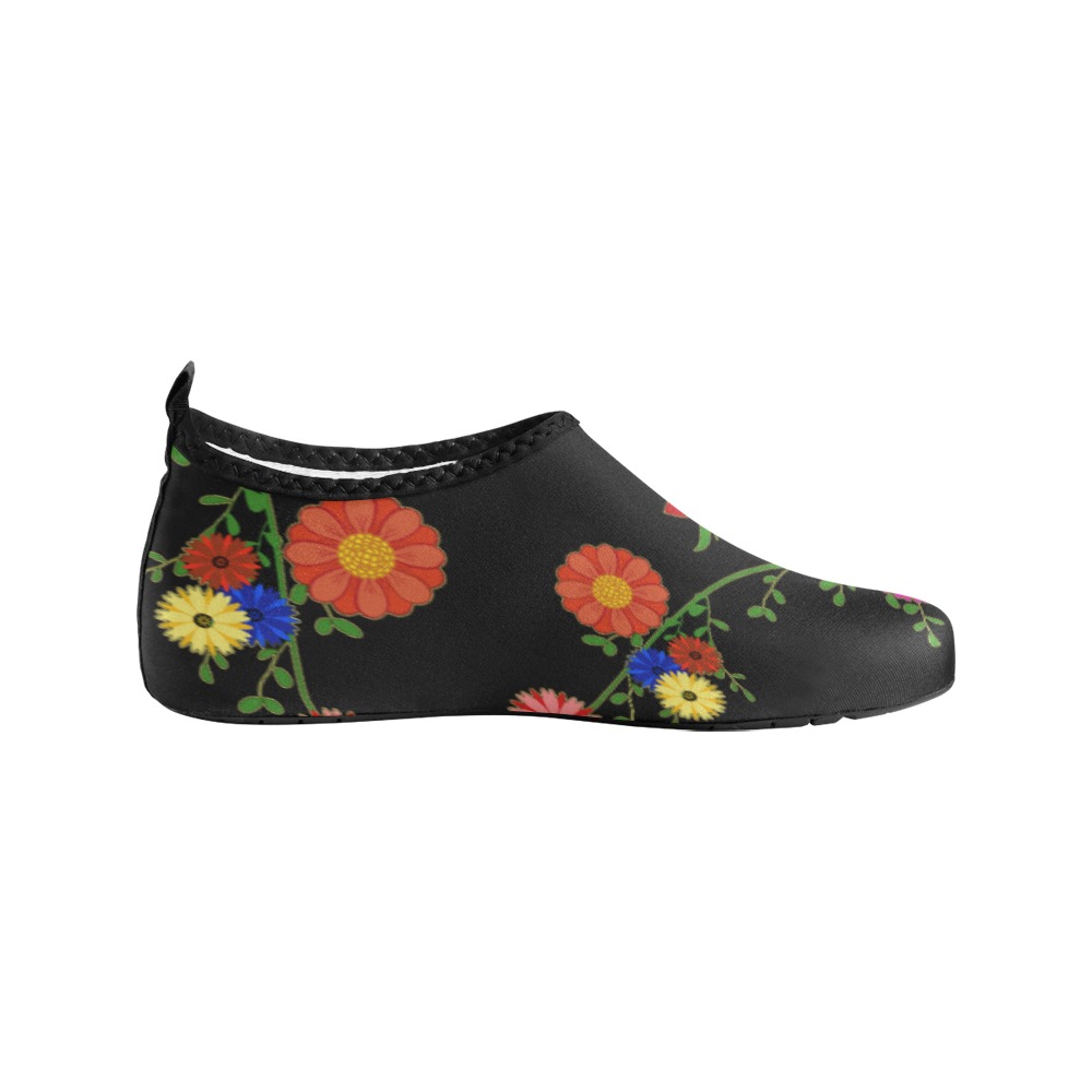 Flowers on the Vine / Black Kids' Slip-On Water Shoes (Model 056)