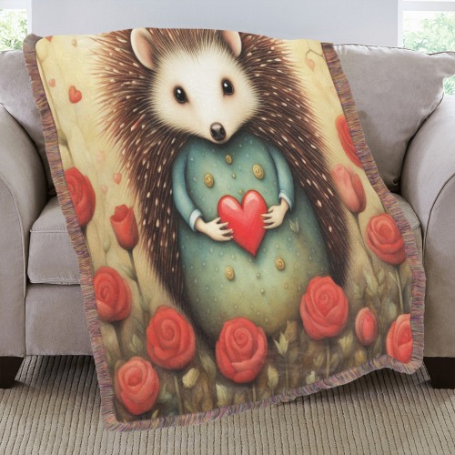 Hedgehog Love 2 Ultra-Soft Fringe Blanket 40"x50" (Mixed Green)