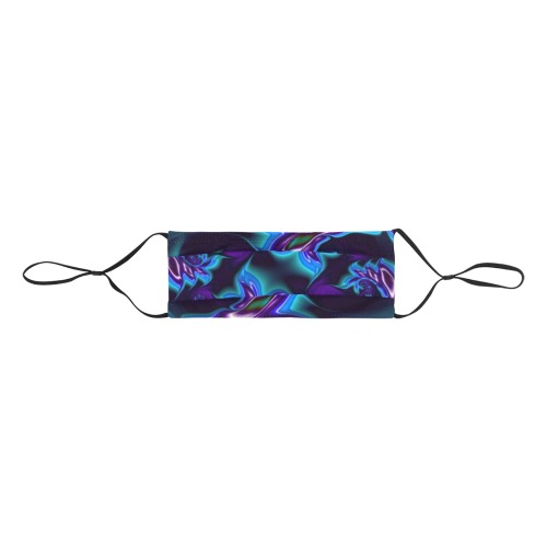 Aqua Blue and Purple Flowers Fractal Abstract Pleated Mouth Mask for Adults (Model M08)