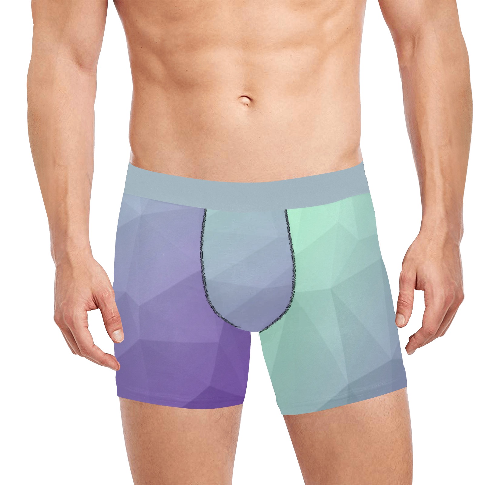 Purple green ombre gradient geometric mesh pattern Men's Boxer Briefs with Custom Inner Pocket & Waistband (Model L34)