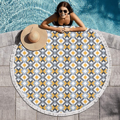Retro Angles Abstract Geometric Pattern Circular Beach Shawl Towel 59"x 59"