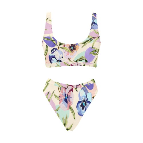 Beautiful tropical garden pastel colors Sport Top & High-Waisted Bikini Swimsuit (Model S07)
