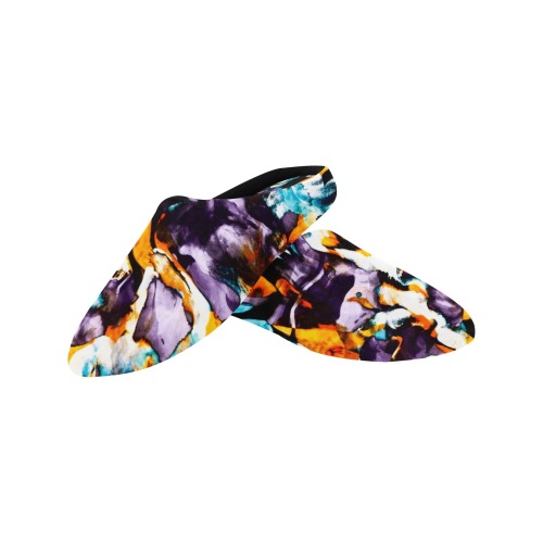 Colorful dark brushes abstract Women's Non-Slip Cotton Slippers (Model 0602)
