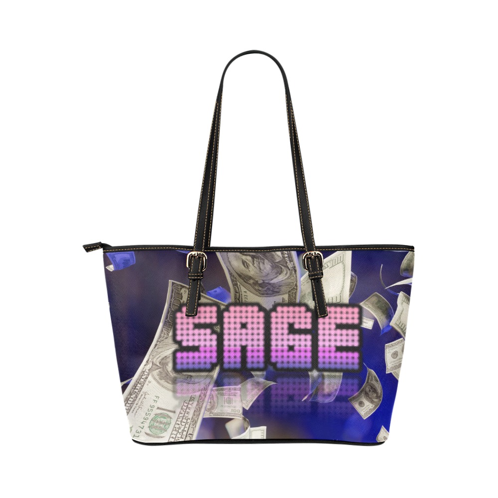 Sage Retro Money Leather Tote Bag/Large (Model 1651)