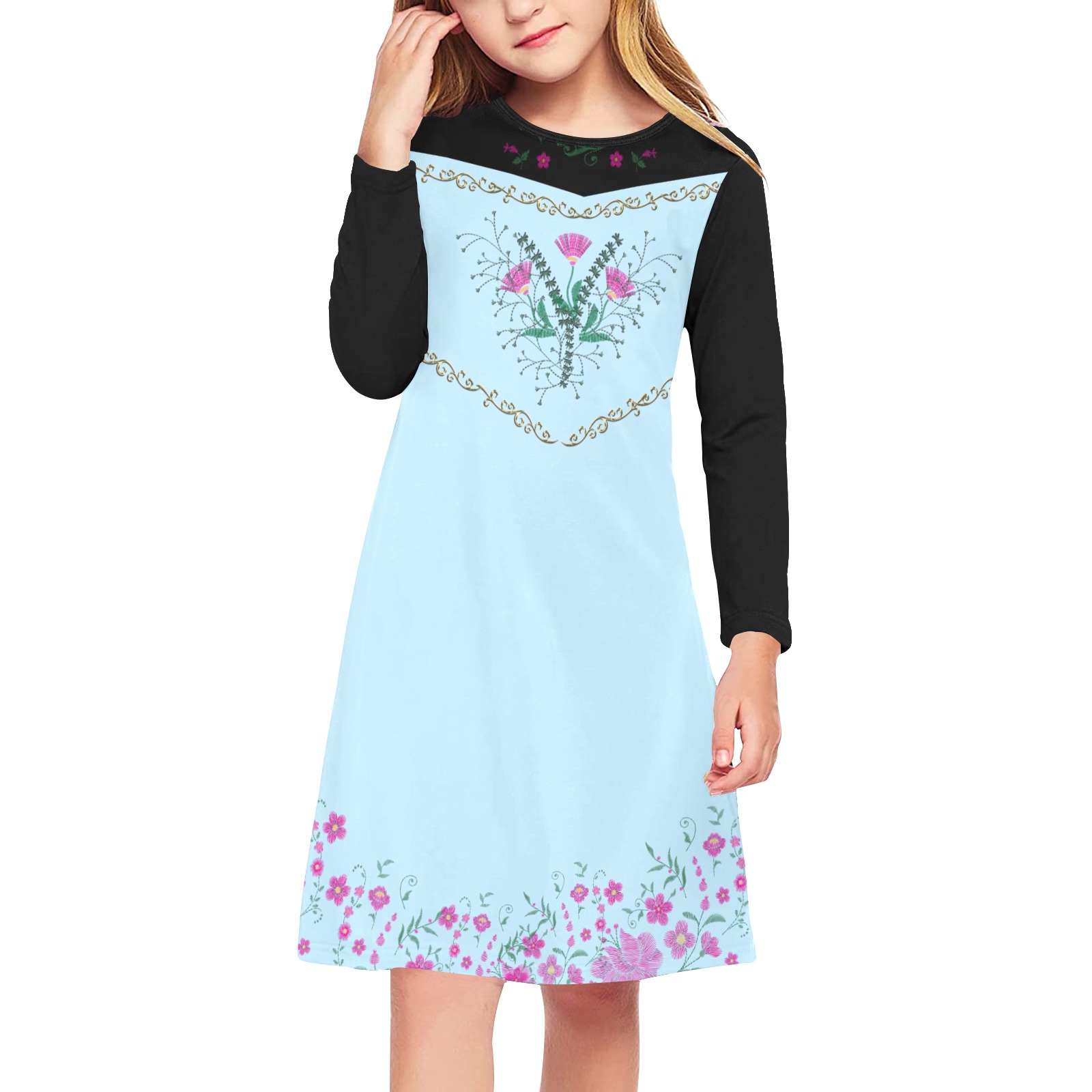 Little Elsa Girls' Long Sleeve Dress (Model D59)