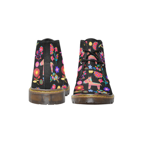 Alpaca Pinata and Flowers Women's Canvas Chukka Boots (Model 2402-1)