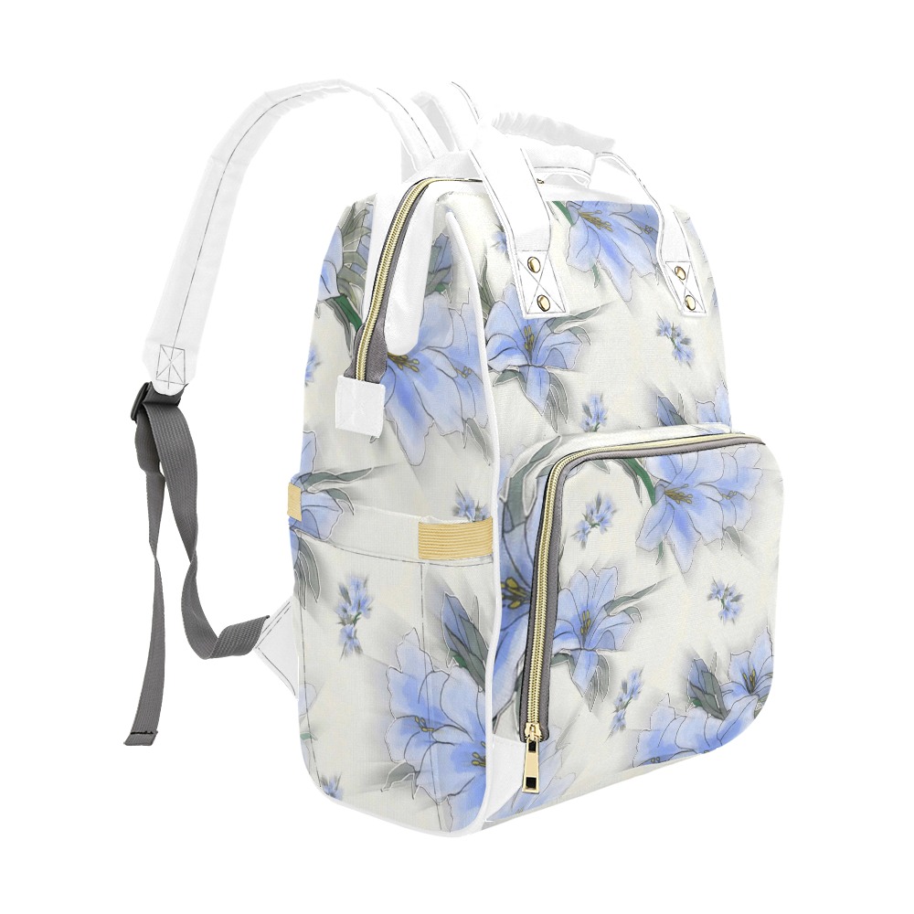 blue-flowers Multi-Function Diaper Backpack/Diaper Bag (Model 1688)