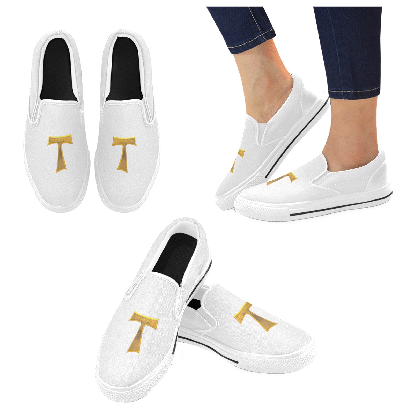 Franciscan Tau Cross Pax Et Bonum Gold  Metallic Slip-on Canvas Shoes for Kid (Model 019)