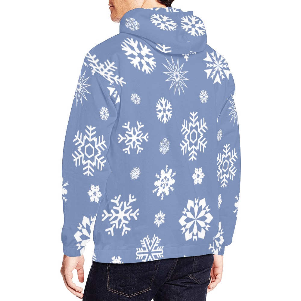 White Snowflakes Snowfall Winter Pattern All Over Print Hoodie for Men (USA Size) (Model H13)