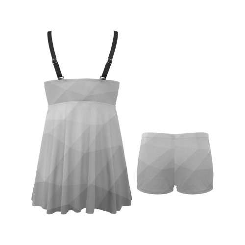 Grey Gradient Geometric Mesh Pattern Chest Pleat Swim Dress (Model S31)