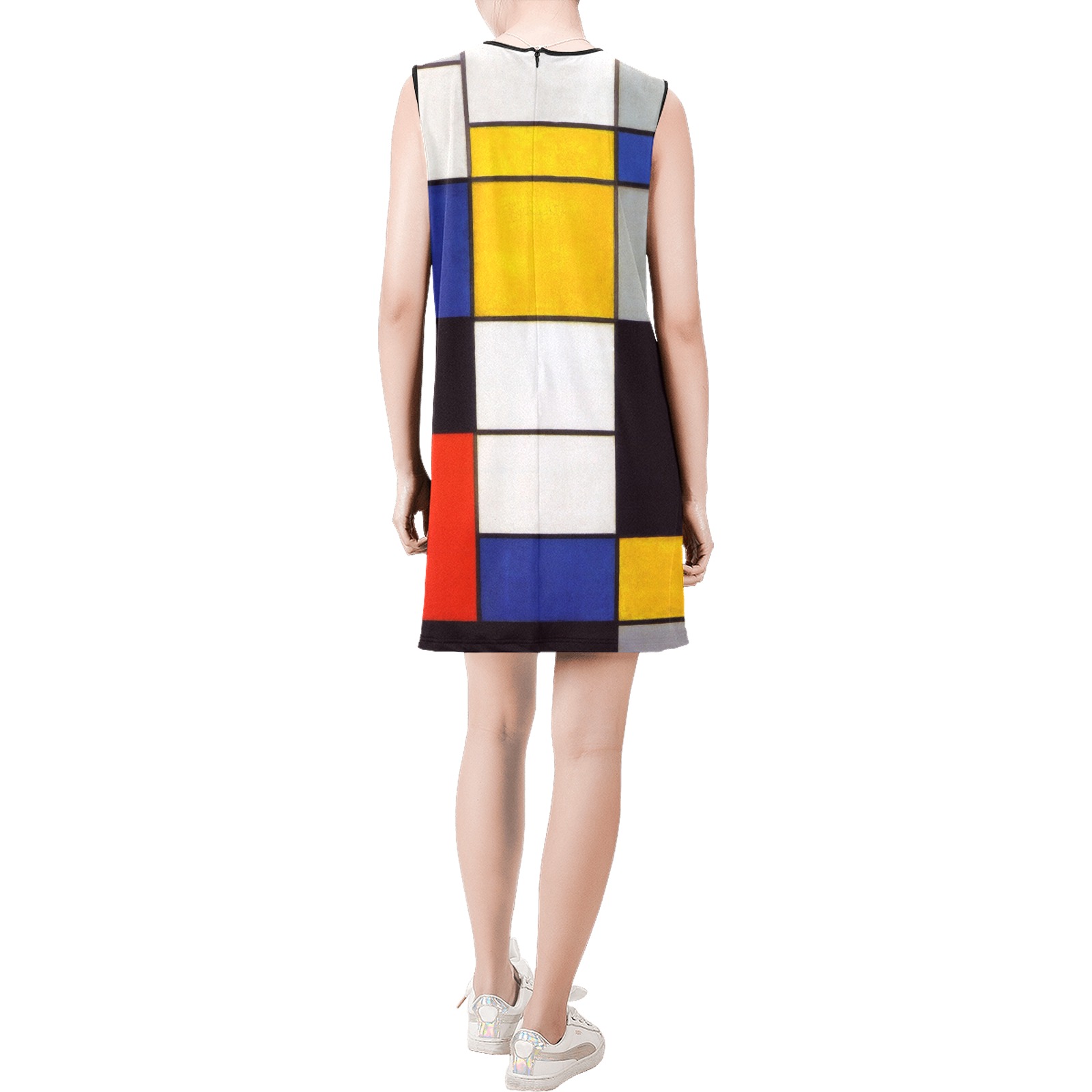 Composition A by Piet Mondrian Sleeveless Round Neck Shift Dress (Model D51)