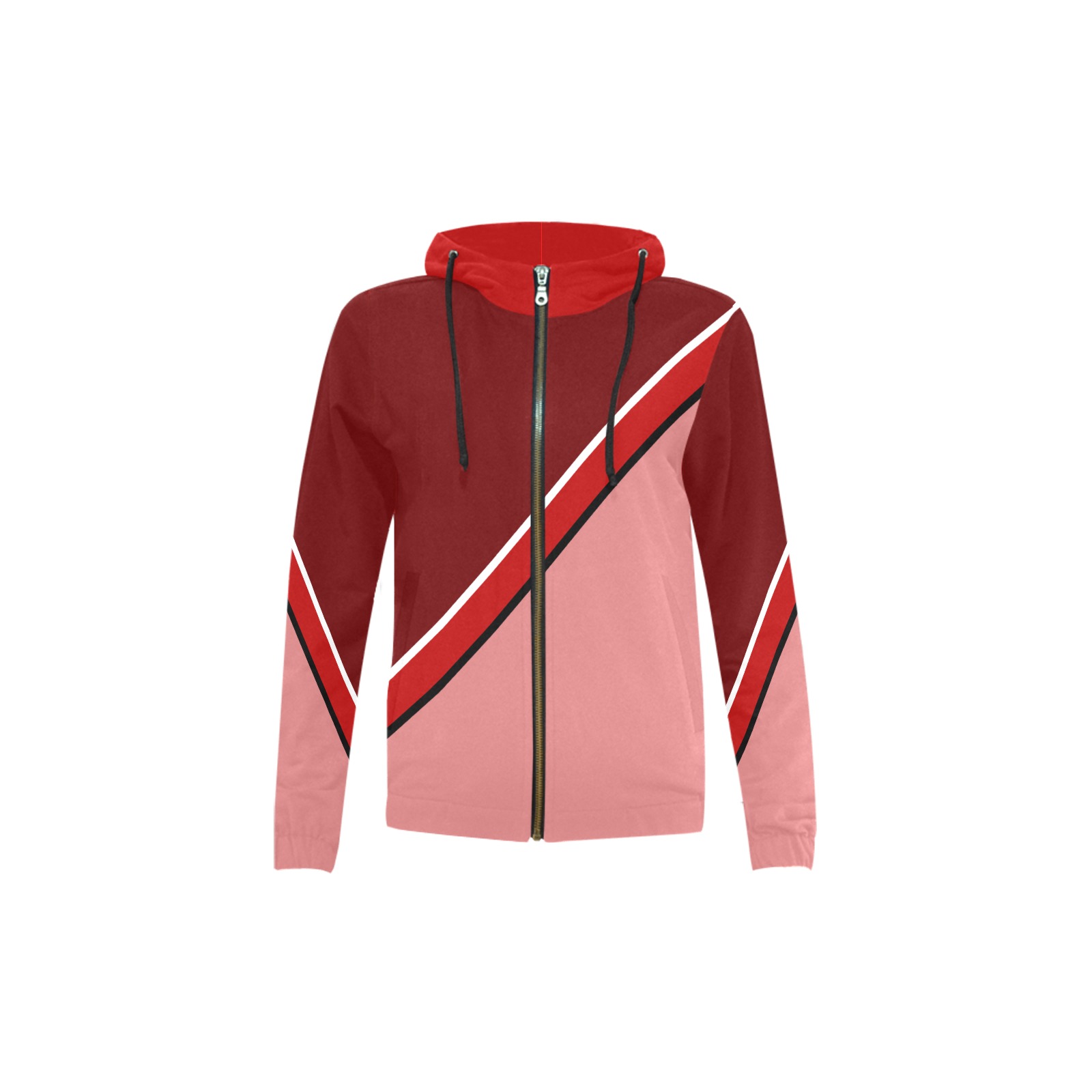 Diagonal Shades of Red All Over Print Full Zip Hoodie for Kid (Model H14)