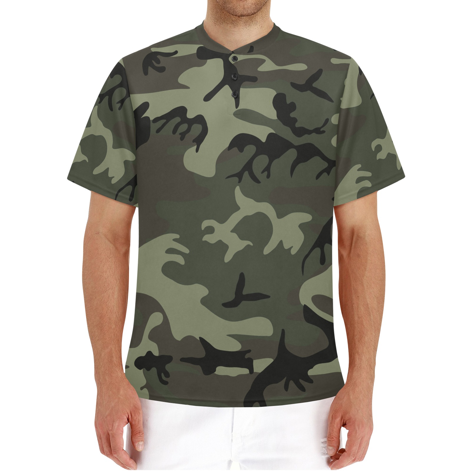 Camo Green Men's Henley T-Shirt (Model T75)