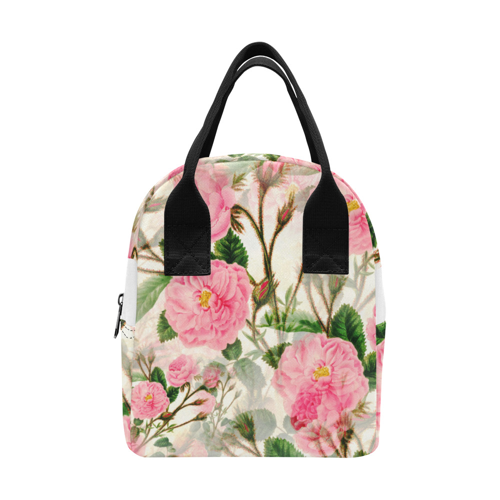 Vintage Pink Rose Garden Blossom Zipper Lunch Bag (Model 1689)