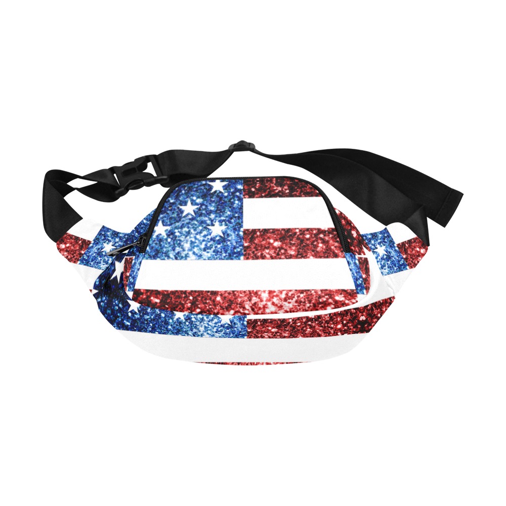 Sparkly USA flag America Red White Blue faux Sparkles patriotic bling 4th of July Fanny Pack/Small (Model 1677)