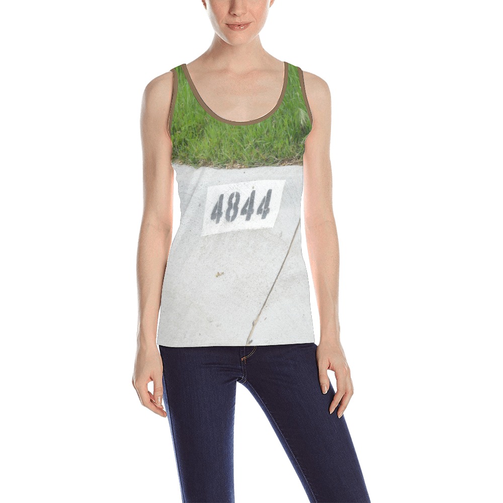 Street Number 4844 with Brown Collar All Over Print Tank Top for Women (Model T43)